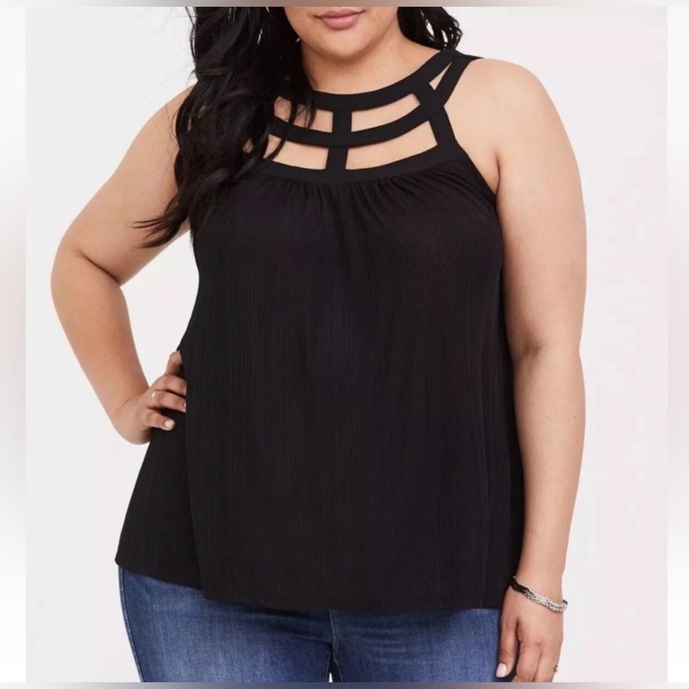 Women’s Plus Torrid Caged Black Crepe Tank Top Shirt Sz 0